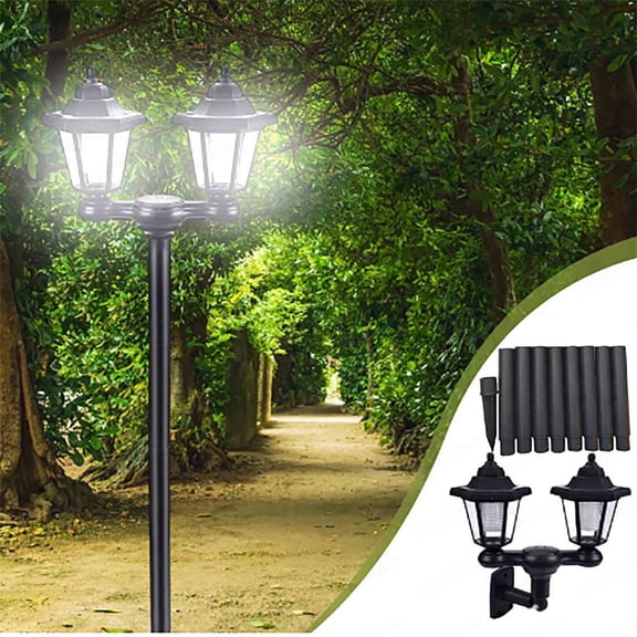 67" Aluminum Solar Lamp Post Light, 2-Head Solar Light Posts for Outside Waterproof, Outdoor Lamps for Patio, Backyard, Front Porch Decor, Warm White, Replaceable Bulb