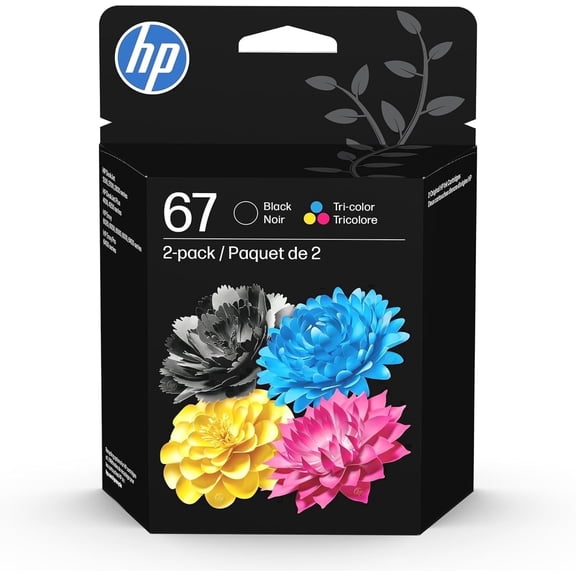 HP 67 Black & Tri-Color Ink Cartridges| Compatible with DeskJet 2700, 1255, 4100, Envy 6400 , 6000Series (2-Pack)
