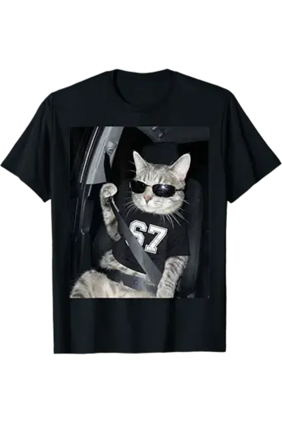 67 Cat Wearing Sunglasses Gen Alpha Funny Six Seven 6 7 T-Shirt