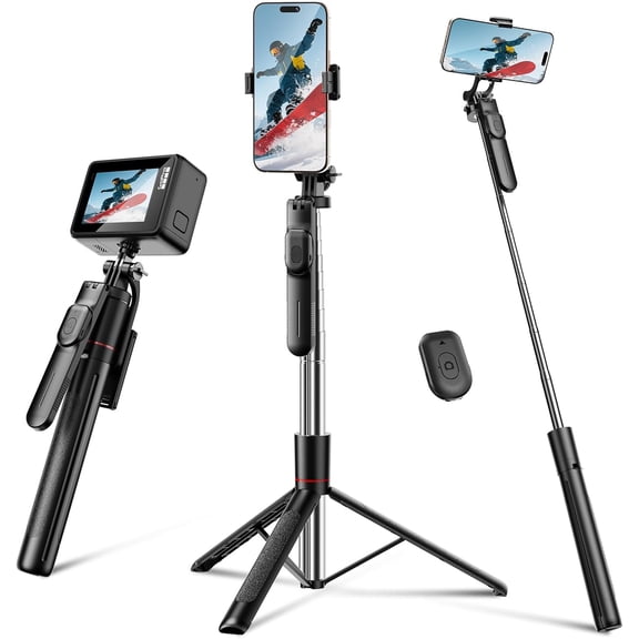 67" Cell Phone Tripod Stand & Selfie Stick with Wireless Remote, All in One Multifunctional for iPhone Android Action Camera GoPro Insta360 DJI OSMO Pocket 3 Accessories