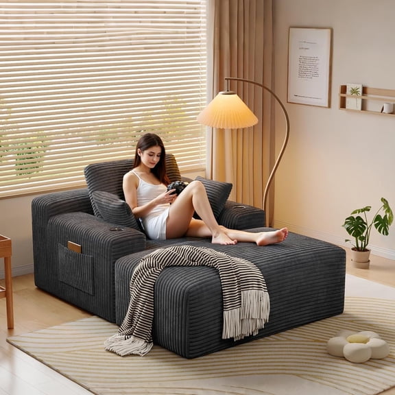 MoonSpeak 67'' Chaise Lounge Chair Corduroy Cloud Sofa Bed No Assembly with 3 Pillows for Livingroom