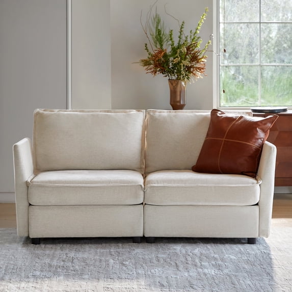 Tina's Home 67" Chenille Loveseat Sofa 2 Seater Couch with Storage Convertible Oversized Sleeper Sofa Living Room with Pillows Beige