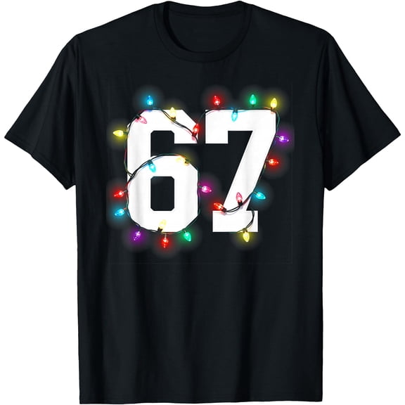 67 Christmas Lights Shirt Six Seven School Number Holiday T-Shirt Tee