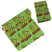 67 Christmas Wrapping Paper, Funny 6 7 Meme Wrapping Paper Rolls, Christmas Gift Wrapping Paper for Holiday Xmas Gifts Decor, Unique Six Seven Gift Wrap for Kids, 20 Inch x 3 Feet, Green