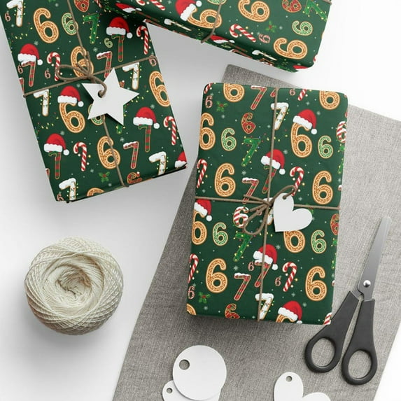 67 Christmas Wrapping Paper – Funny 67 Meme Gift Wrap for Holiday Presents, Festive & Humorous Christmas Wrapping Paper for Teens, Friends, Coworkers, Perfect for Santa & Gag Gifts