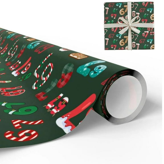 67 Christmas Wrapping Paper, Funny 67 Meme Wrapping Paper, 6 7 Gift Wrap Paper for Xmas, Holiday, Party, Wrap Your Presents in Holiday Fun(20x35in)