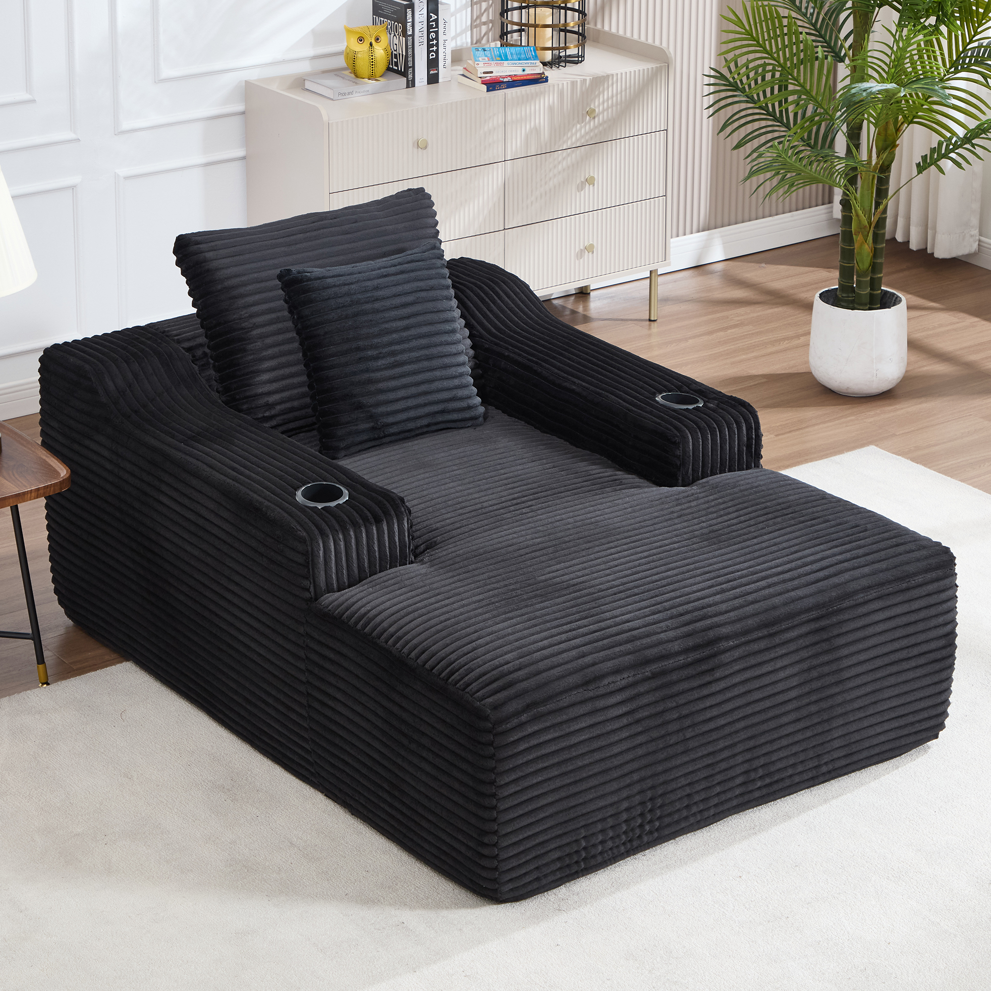 67" Corduroy Oversized Chaise Lounge Chair, Convertible Sofa Bed with ...