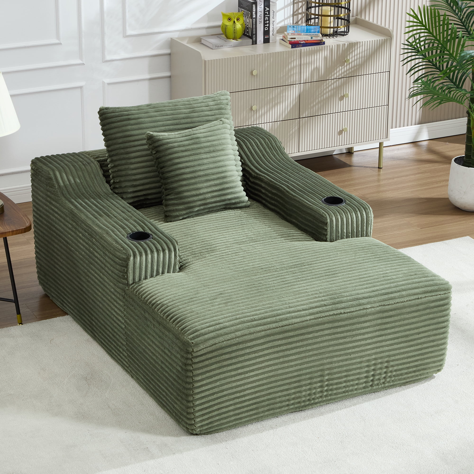 67" Corduroy Oversized Chaise Lounge Chair, Convertible Sofa Bed with ...
