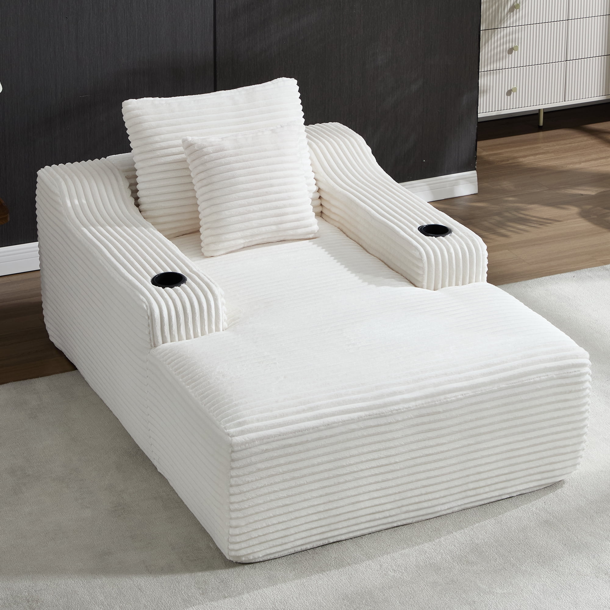 67" Corduroy Oversized Chaise Lounge Chair, Convertible Sofa Bed with ...