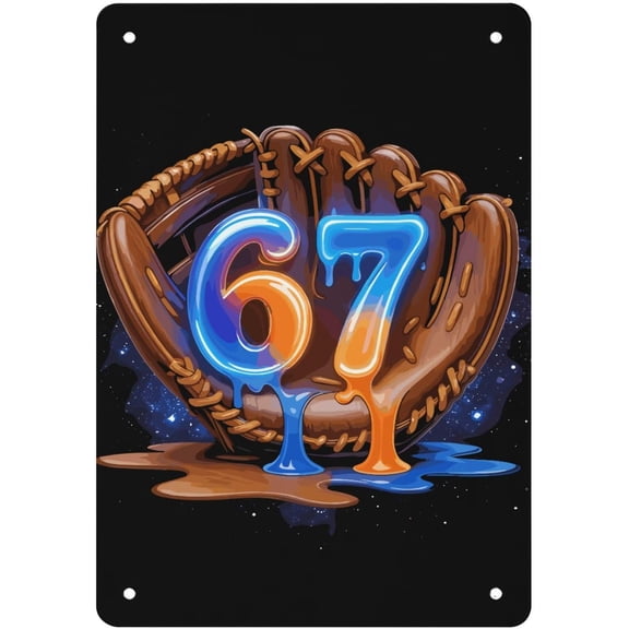 67 Cream Drip Funny Six Seven Baseball Tin Sign Art Wall Decor For Bedroom