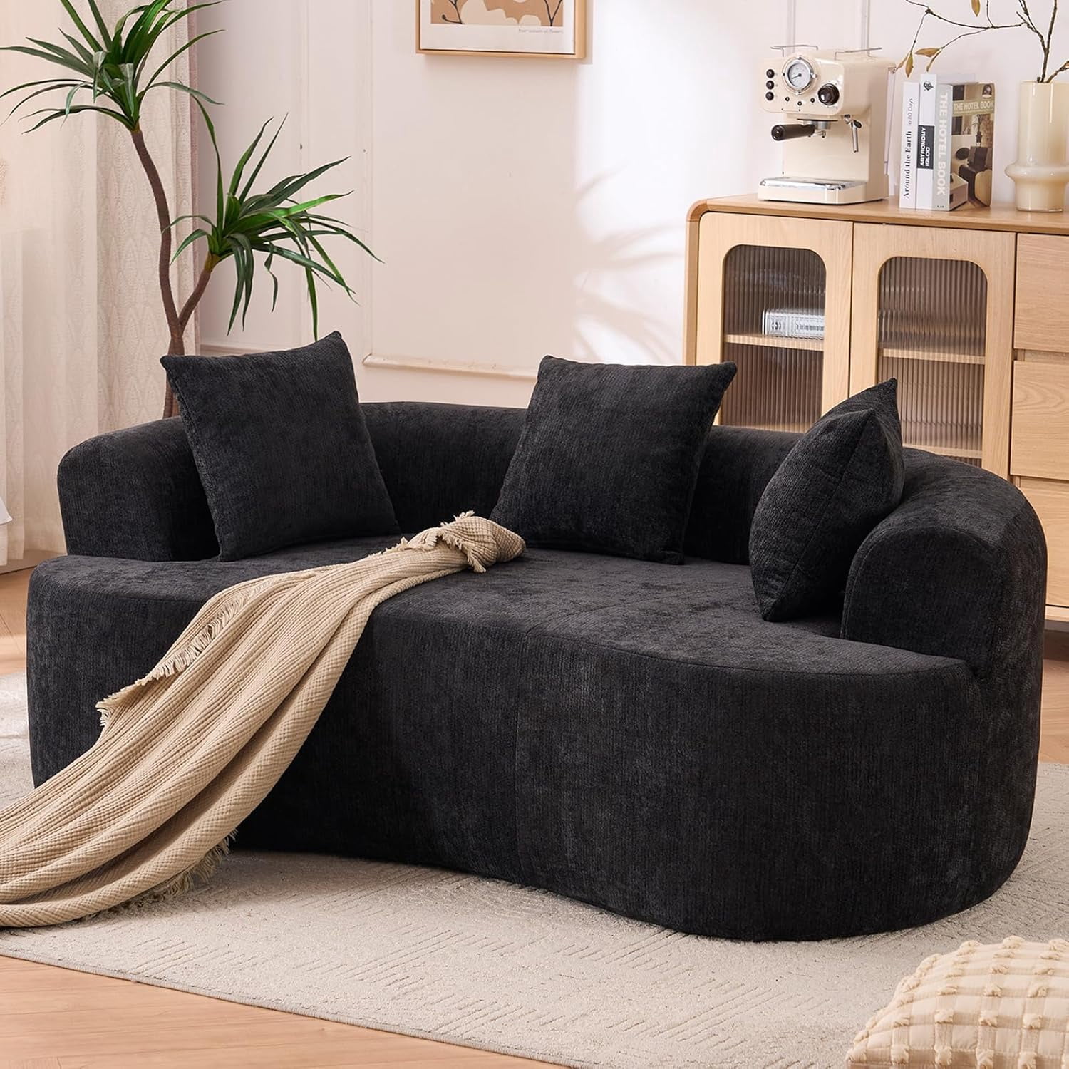 67" Curved Loveseat for Small Spaces, Black Curved Couches for Living ...