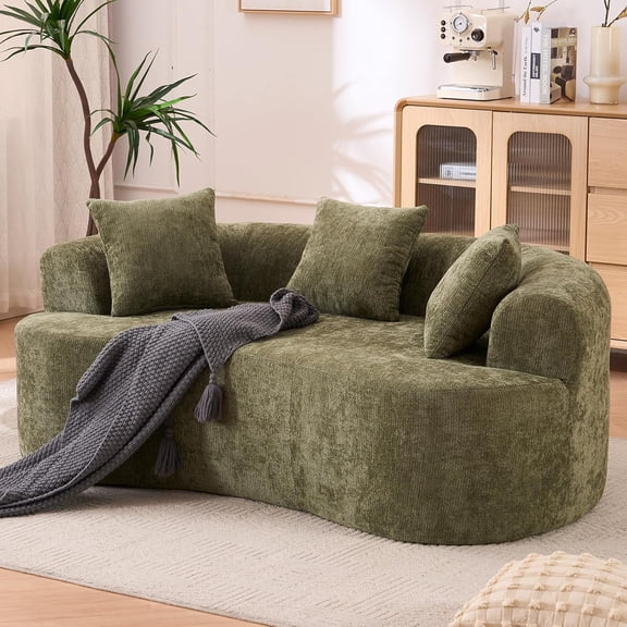 67" Curved Loveseat for Small Spaces, Green Curved Couches for Living room, Compression Sofa in a Box with 3 Pillows, Small Couch for Bedroom with Wide Armrest & Memory Foam, No Assembly Required