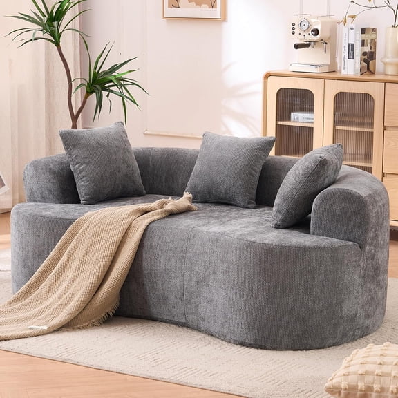 67" Curved Loveseat for Small Spaces, Grey Curved Couches for Living room, Compression Sofa in a Box with 3 Pillows, Small Couch for Bedroom with Wide Armrest & Memory Foam, No Assembly Required