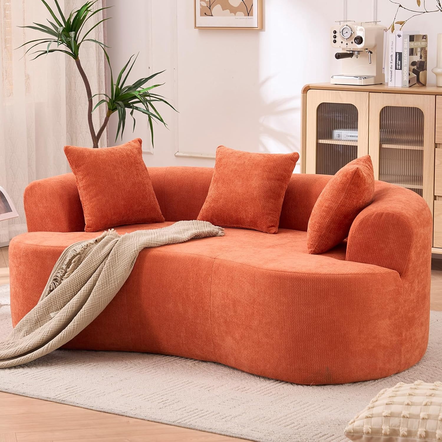 67" Curved Loveseat for Small Spaces, Orange Curved Couches for Living ...
