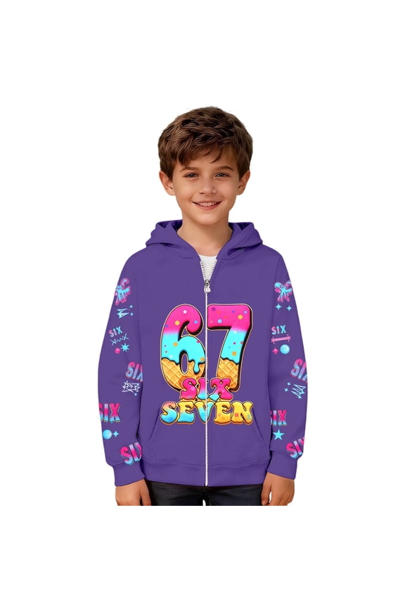 67 Days Of School Hoodies For Kids Boys Six Seven Meme Ice Cream Graphic Shirts Youth 6 7 Number Preppy Y2K Hoodie Jackets