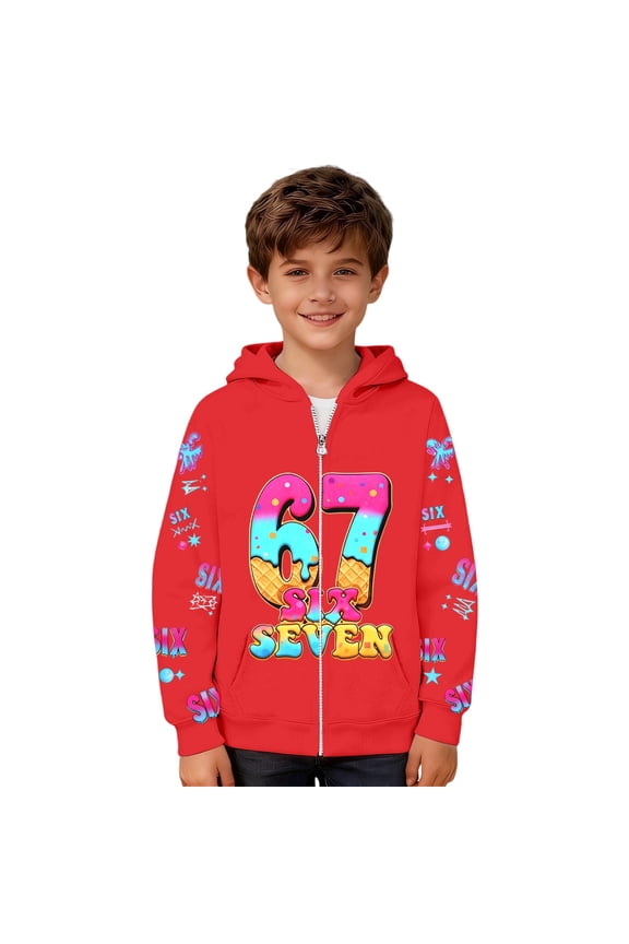 67 Days Of School Hoodies For Kids Boys Six Seven Meme Ice Cream Graphic Shirts Youth 6 7 Number Preppy Y2K Hoodie Jackets