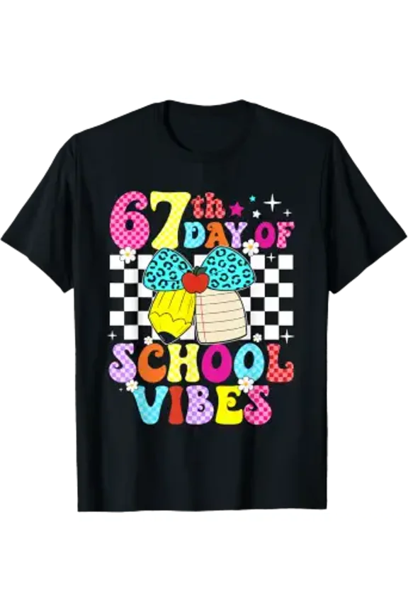 67 Days Of School Meme 100Th Day Of School Vibes Smile Face T-Shirt