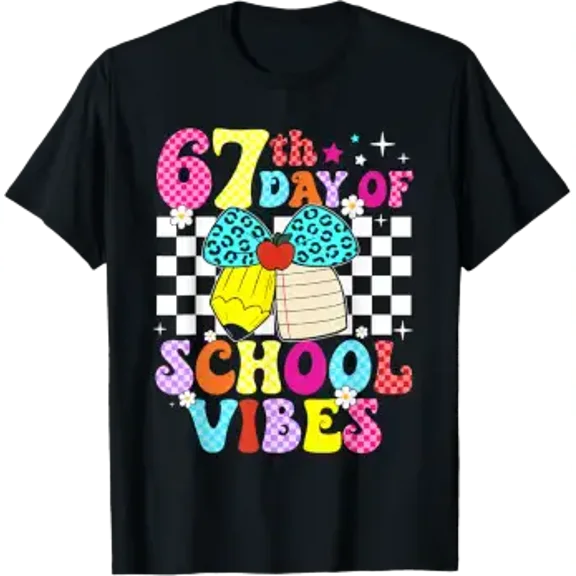 67 Days Of School Meme 100Th Day Of School Vibes Smile Face T-Shirt