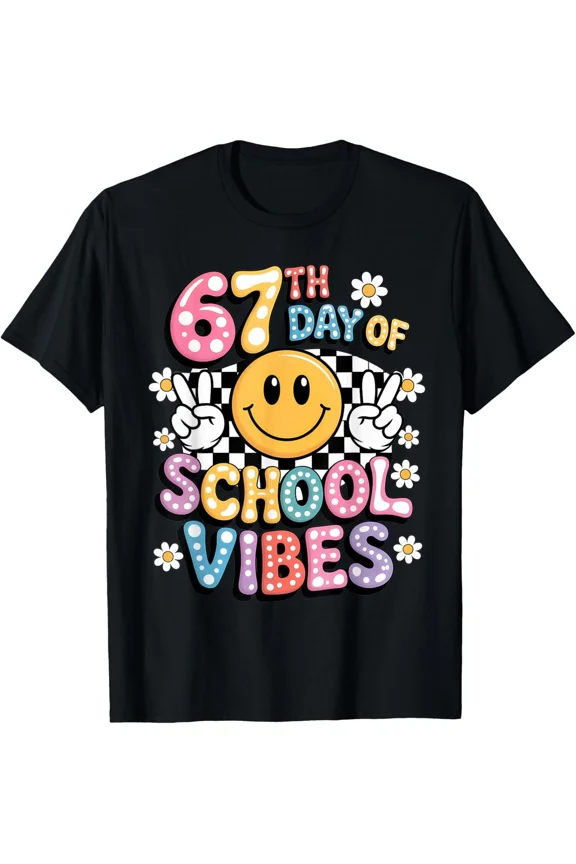 67 Days Of School Meme 100th Day Vibes Smile Face Graphic Gift Unisex T-Shirt ,up to size 5XL