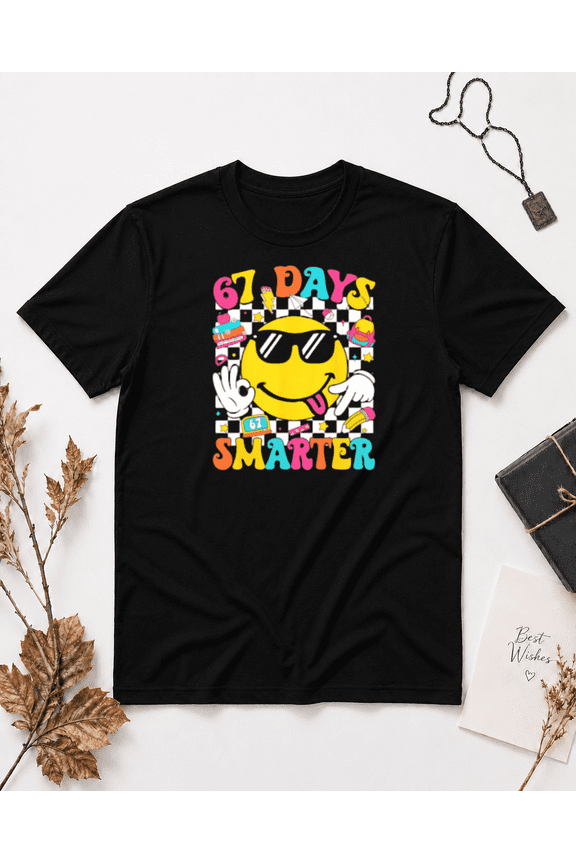 67 Days Smarter Retro Smiley Face 100 Days of School Unisex T-Shirt NG2040, S-5XL