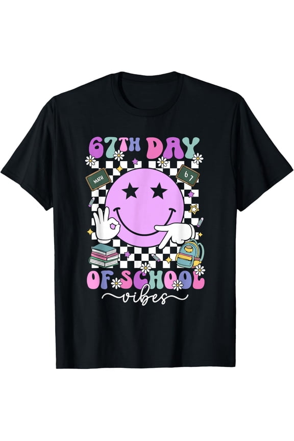 67 Days of School Meme 100th Day of School Vibes Smile Face T-Shirt Shirts