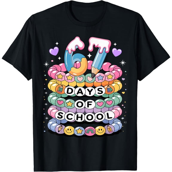67 Days of School Meme Friendship Bracelets 100 Days Smarter T-Shirt Tops Tee