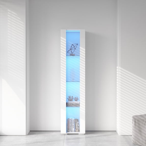 67" Display Shelf with LED Stripe Lamps,SCollection Display Cabinet Storage Cabinet with 3 Tier Glass Shelves,Corner Curio Cabinet for Bedroom Bathroom Living Room