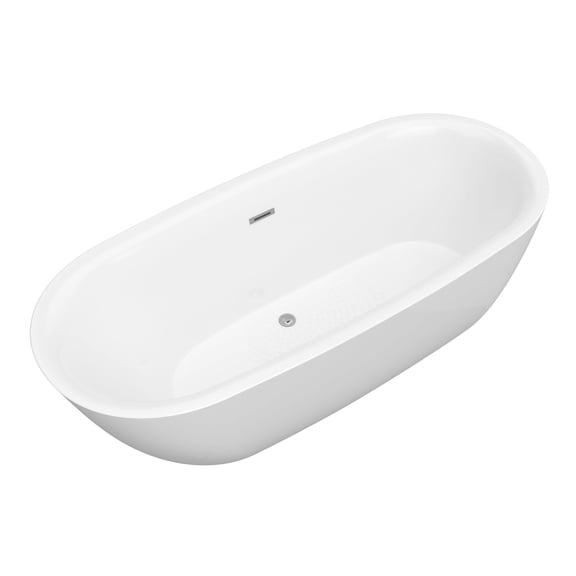 67" Flat Bottom Acrylic Freestanding Bathtub - Glossy White - Ami Series FT-AZ401 - ANZZI