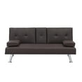 thumbnail image 1 of 67" Folding Sofa Bed with Adjustable Backrest and Silver Metal Legs, Modern Leather Multifunctional Double Sofa Bed with Coffee Table in the Middle for Living Room Bedroom, Brown, 1 of 9