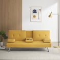 thumbnail image 1 of 67" Folding Sofa Bed with Adjustable Backrest and Silver Metal Legs, Modern Leather Multifunctional Double Sofa Bed with Coffee Table in the Middle for Living Room Bedroom, Yellow, 1 of 9
