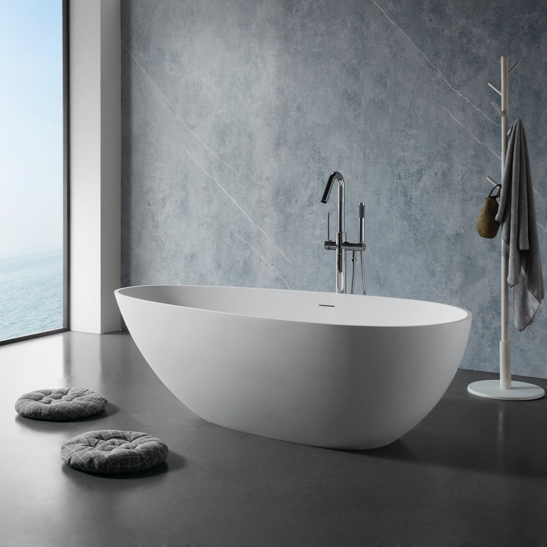 67" Matte White Stone Resin Double Slipper Freestanding Bathtub