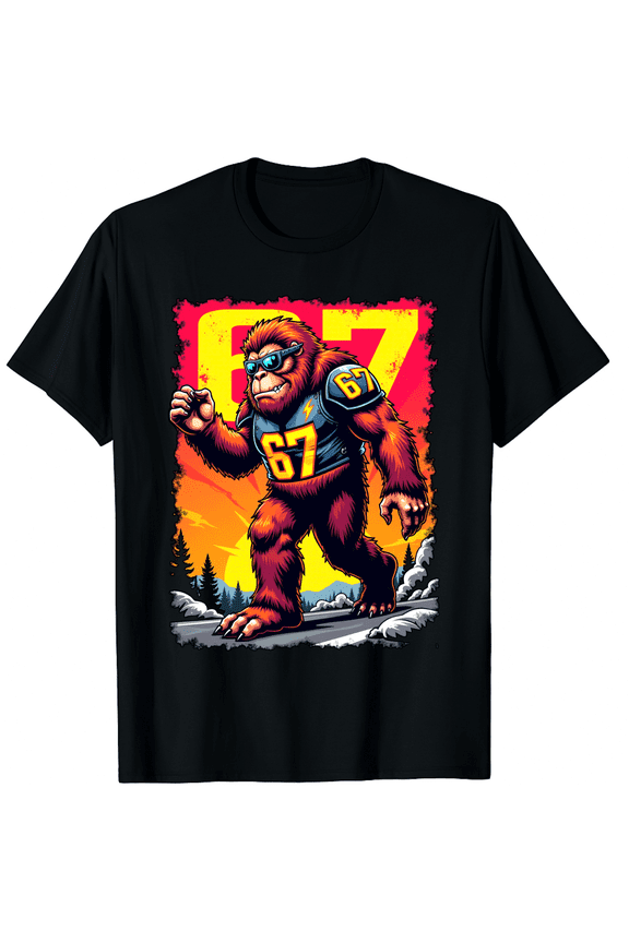 67 Funny Six Seven Gen Alpha Slang Bigfoot Graphic Black T-Shirt for Men and Women