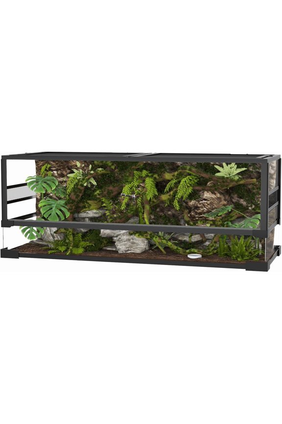 67 Gallon Glass Reptile Terrarium 48 In x18 In x18 In Tempered Glass Tank with Anti-Escape Lock Ventilation Screen and Desert/Rainforest Setup