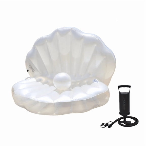 67" Giant Inflatable Pearl Shell Pool Float with Air Pump, Thick PVC Oversized Floating Bed, Pool Lounger for 4th of July Pool Parties & Summer Water Fun