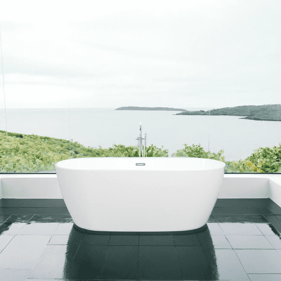 67'' Glossy Acrylic Freestanding Soaking Bathtub with Classic Slotted Overflow and Toe-tap Drain in Chrome