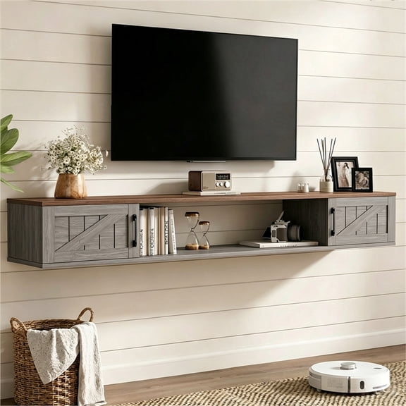 80" Gray Floating TV Stand in Engineered Wood for TVs up to 80"