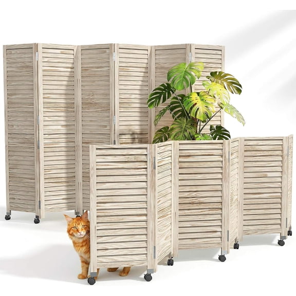 67" H 6-Panel Wood Room Divider with Lockable Casters & Detachable Design
