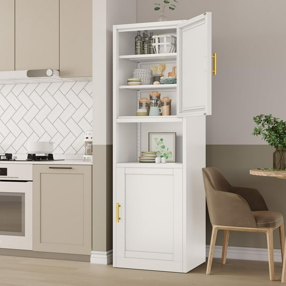 67" H Metal Tall Narrow Storage Cabinet, Freestanding Floor Cabinet with 2 Doors and Adjustable Shelves, Pantry Storage Cabinets for Bathroom, Living Room, Entryway and Kitchen