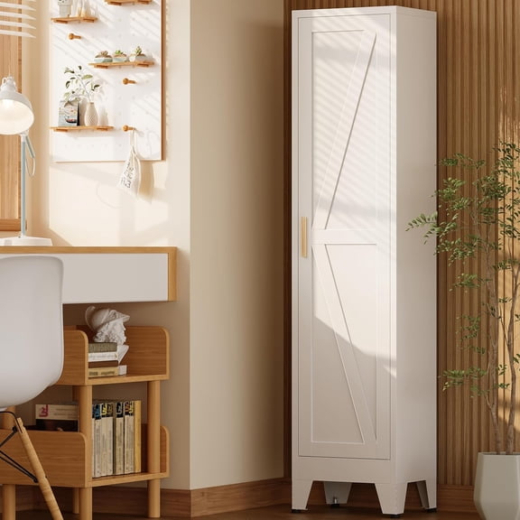 67“H Narrow Pantry Cabinet,Tall Skinny Pantry Storage Cabinet with Adjustable Shelves,Metal Narrow Kitchen Storage Cabinet,Slim and Thin Pantry Cabinets for Living Room Dining Room, White