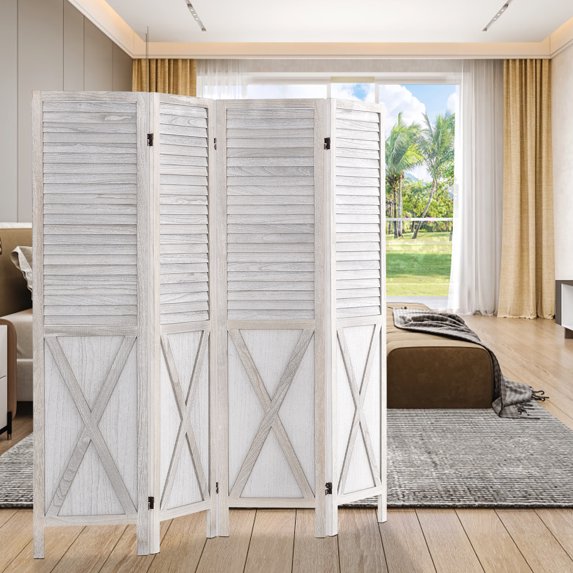 67”H Wood Room Divider Screen with 4 Panels,Dual-hingers Folding Privacy Screens,Room Divider for Room Separation,White