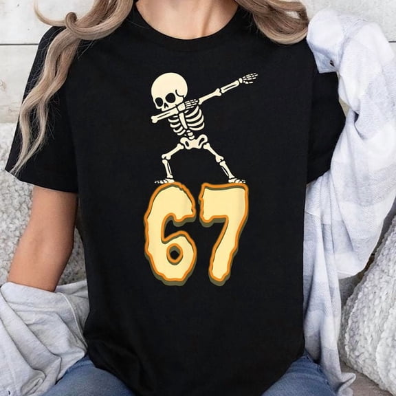 67 Halloween Meme 6 7 Numbers Six Seven Funny Skeleton Unisex T-Shirt, Sizes S-5XL - Gategoo