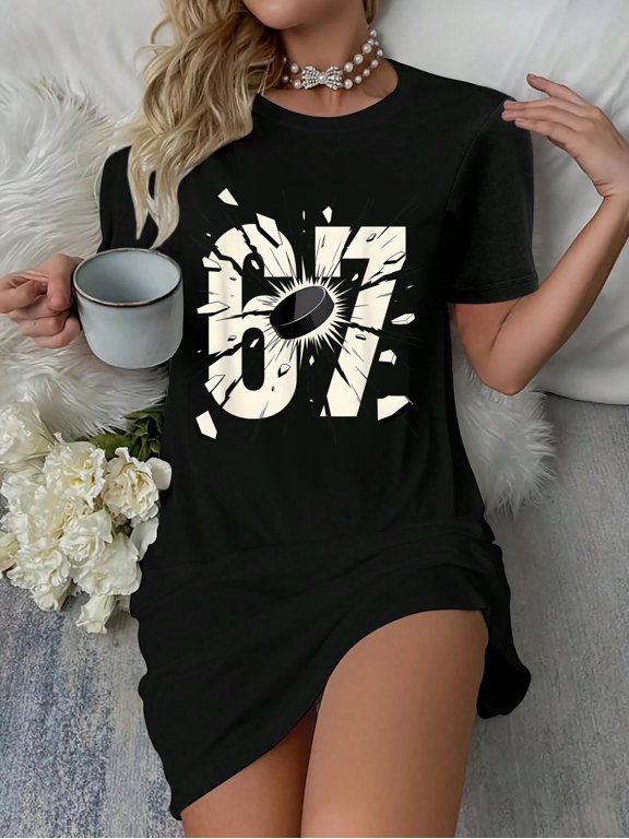 67 Hockey Puck Six Seven 6 7 Meme 67 T-Shirt Dress Casual Summer Dress Everyday Outfit