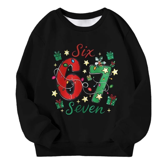 67 Hoodie Christmas 67 Six Seven Meme Crewneck Sweatshirt Unisex Kids Soft Fleece Pullover Long Sleeve Comfortable Casual Daily Wear Girls Sweatshirt Black 5 Years-6 Years