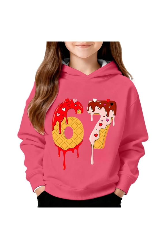 67 Hoodie for Boys Girls Funny Six Seven Meme Design 6 7 Ice Cream Drips Graphic Hoodies Long Sleeve Casual Sweatshirt
