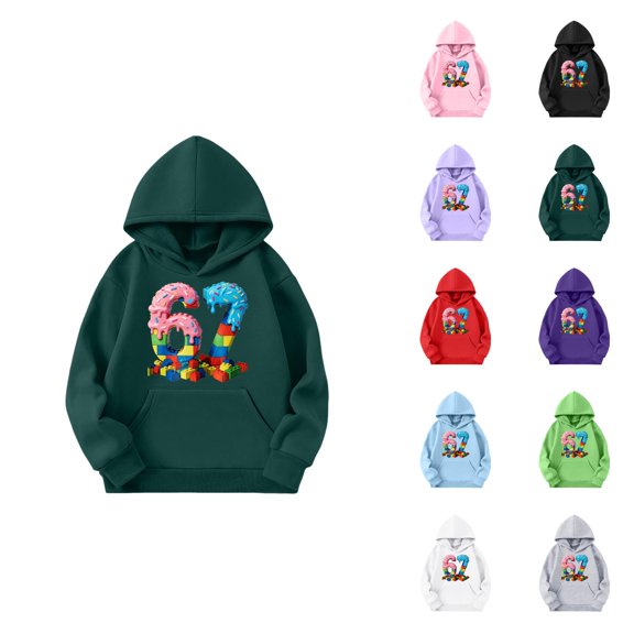 67 Hoodie for Girls Six Seven Ice Cream Drip Cool Meme Hoodie Cartoon Number Print Long-sleeved Sweatshirt Jacket with Pockets