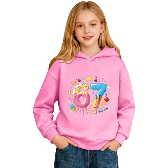 67 Hoodies Kids Girls 6 7 Creams Graphic Preppy Clothes Loose Novelty Outfits Vacation Funny Six Seven Cute Pullovers Tops Sweatshirt Fall Winter