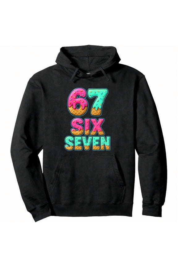 67 Ice Cream Drip Baseball Six Seven Funny 6-7 Meme Teen Pullover Hoodie