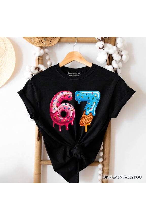 67 Ice Cream Drip T-Shirt, Six Seven Colorful Sprinkles Meme Tee