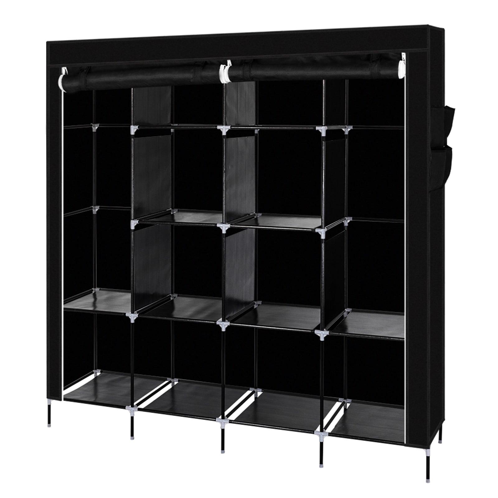 67 Inch Black Portable Clothes Closet, Non-Woven Fabric Steel Tube PP Plastic Storage Wardrobe with 12 Shelves & Hanging Rod, Space Saving for Small Room Walk-in Closet