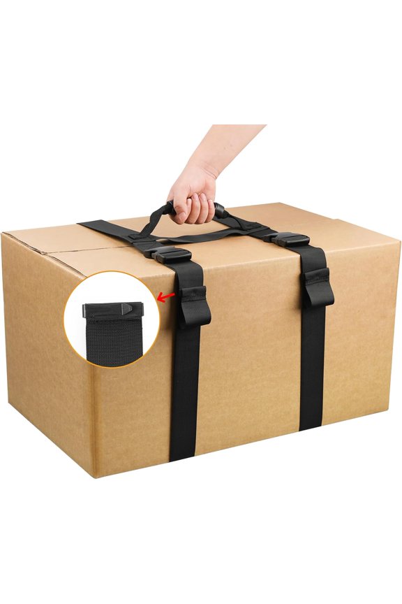 67 Inch Box Carrying Strap with Handle, Extra-Long Adjustable Heavy Duty H-Shaped Style Straps with Strap Organizer Clip, Handheld Belt Designed for Safely Lifting Large Boxes, Easy to Move Luggage